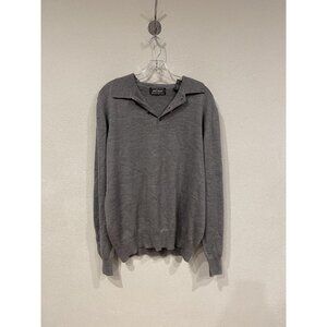 Lord & Taylor Sweater Mens XL Gray Italian Merino Wool Henley Knit Pullover